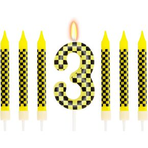 7 Pcs Number 2 Racing Cars Birthday Candle Set, Race Car Theme Cake Topper, Truck Themed Birthday Party Decorations, Black White Checkered Candles