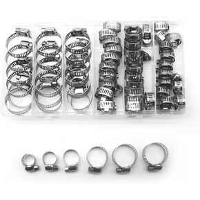 54 PCS Car Stainless Steel Hose Clamps, Small Metal Hose Clamps Set, Adjustable Automotive Gear Hose Clamp Kit for Pipe, Dryer Repair, Tubing (Silver #Assortment Kit)