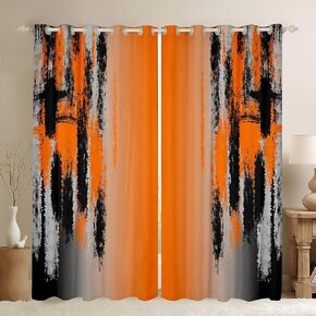 jejeloiu Kids Orange and Black Curtains for Bedroom Living Room (2 Panels, 42 x 63 Inch) Vintage Messy Rust Darkening Drapes Modern Art 30%-50% Blackout Curtains Gradient Stryle Window Treatments