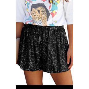 X-Large Women's Black Sequin Shorts Elastic High Waist