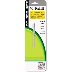 Zebra 4C Ink Pen Refill, 0.7mm Fine Point, Black Ink (2-Pack)