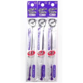 Pilot Hi-Tec-C Coleto Gel Ink Pen Refill 0.3mm, Violet, × 3 Packs/Total 3 pcs (Japan Import) [Komainu-Dou Original Package]