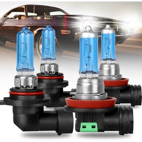 Fits for DODGE CHALLENGER (2015-2020) 9012/HIR2 High Beam/Low Beam Halogen Headlight Bulbs+H11 Fog Light Bulbs Combo, 300% Brightness Plug-n-Play Lighting Lamps, Easy to Install, 5500K White Light, 4P