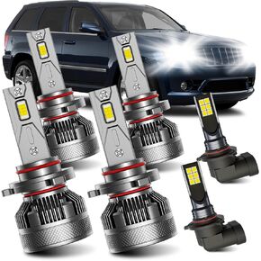 Fits for 1999-2010 Jeep Grand Cherokee High Low Beam Fog Lights Bulbs Combo Pack, 6000K White Plug-and-Play Bright Bulbs, Pack of 6