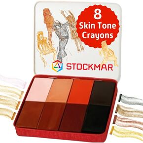 Stockmar Beewax Crayons Set of 8 Blocks, Colors of the World - Skin Tone Crayons, Waldorf Art Supplies, in tin case