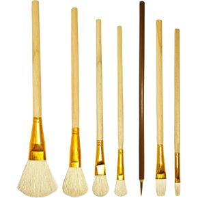 7 Pcs Pottery Glaze Brushes, Brush for Acrylic Painting, Watercolor Wool Paintbrush Set, Blending Brush with Wooden Handle for Students, Adults, Kids