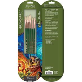 Silver Brush Limited GP-1066 Grand Prix Long Handle Round Brushes with Natural Hog Bristles, 4pc Professional Artist Painting Bundle for Oil, Acrylic, Gouache, Casein, or Varnish, Sizes 0, 1, 2, and 4