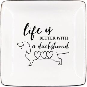 Life Is Better With A Dachshund Jewelry Dish, Ceramic Jewelry Tray for Rings & Earring, Funny Weiner Dog Ring Dish Gift for Dog Lover Gifts, Earring Tray for Dog Owner Birthday Gift Accessories