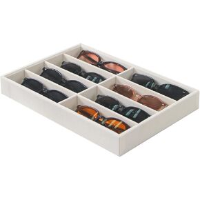 Jewelry Sunglasses Organizer Tray, Beige Velvet Eyeglasses Display Tray Box, Glasses Organize Storage Holder for Home Desk or Selling Show Display
