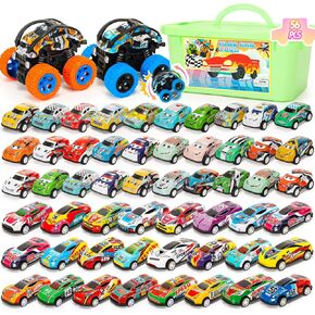 Toy Cars for Kids Ages 4-8, 56Pcs Monster Truck Toys Pull Back Cars with Storage Box, Race Cars Party Favors for Toddler Toys Pinata Goodie Bag Stuffers Christmas Treasure Box Classroom Prizes