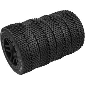 17mm Hex Hub 4.40''OD Rubber Tires & Plastic Wheel Rim w/Foam Compatible with 1/8 Arrma Python Kraton Redcat Kyosho Traxxas Sledge Losi HPI 1/8 Off-Road RC Buggy (Dot Style)