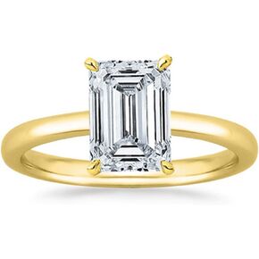 14K Yellow Gold 1-5 Carat Lab Grown Solitaire Emerald Cut IGI Certified Diamond Engagement Ring (D-E Color VVS1-VVS2