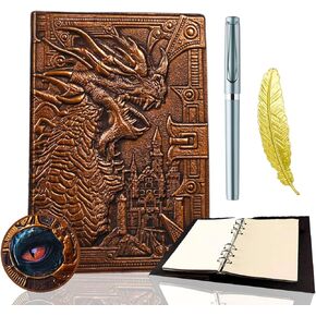 مجلد قابل لإعادة الملء لمجلة DND Notebook، كتب DND مكونة من 400 صفحة مع جلد تنين ثلاثي الأبعاد، مجلة سفر مع قلم وإشارة مرجعية، دفتر DND للاعبين