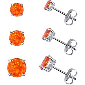 Sterling Silver Stud Earrings for Women- White Gold Plated Opal Earrings Hypoallergenic Small Birthstone Earrings