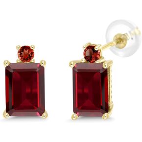 Gem Stone King 10K Yellow Gold Red Garnet Earrings For Women (4.04 Cttw, Gemstone Birthstone, Emerald Cut 8X6MM)