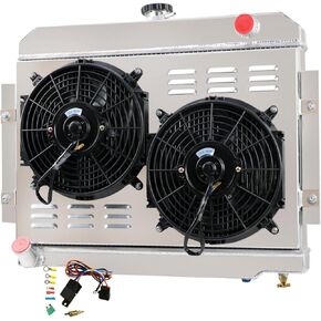 ReadyCool For 1972-86 Jeep Scrambler CJ5 CJ6 CJ7 L6 V8 Aluminum 3 Row Radiator Shroud Fans, silver