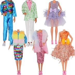 EuTengHao Doll Clothes Costume Set Includes Fashion Dresses Casual Wear Suit Shirt Performance Outfit Couple Clothes for 11-12 Inch Girl Doll & Boy Doll for Kids Playing House Toys Gift