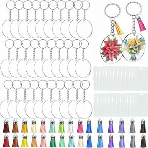 150 PCS Acrylic Keychain Blanks, 2 Inch Acrylic Blank Keychains for Vinyl Key with Keychain Rings, Keychain Tassels, Jump Rings, Packing Bag for DIY Key Chain Set Crafting