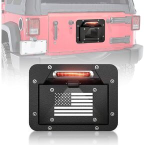 JK Spare Tire Delete License Plate Frame with Illuminate Light & Third Brake Compatible with 2007-2018 Jeep Wrangler JK JKU Unlimited, Licence Bracket Holder Relocation Kit Mounting (Black)