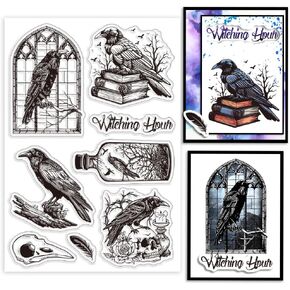 GLOBLELAND Bird Raven Clear Stamps for Card Making Rose Book Transparent Silicone Stamp Bottle Silicone Clear Stamps Seal for Journal Album Decoration and DIY Scrapbooking