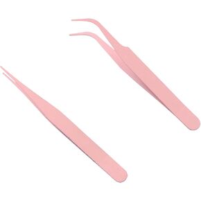 Tweezers for Crafting Crushed Resin Glass Storage Plate with Precision Tweezer Set for DIY Art, Mold Casting, Crystal, Jewelry Making (Pink-2)