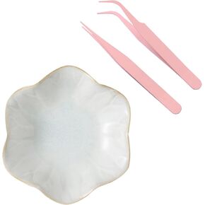 Tweezers for Crafting Crushed Resin Glass Storage Plate with Precision Tweezer Set for DIY Art, Mold Casting, Crystal, Jewelry Making (Pink-2)