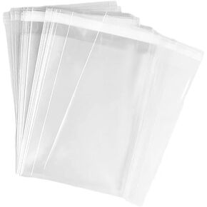 100 Pcs Clear Cellophane Bags Transparent Cello Bags Self Adhesive Plastic Bags Resealable Cookie Bags Self Sealing Treat Bags for Candy Cookies 6 x 9 inch