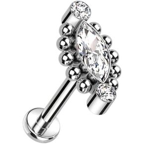 Pierced Owl F136 Implant Grade Titanium Internally Threaded Ball Outlined CZ Crystal Marquise Stud