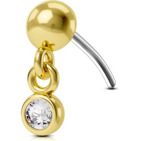 OUFER 14K Solid Gold Nose Labret Earring Studs Threadless Push in Labret Press Fit Earrings Push Back Cluster Tops Dangling CZ Tragus Helix Conch Lobe Nostril Labret Piercing Jewelry for Women Men