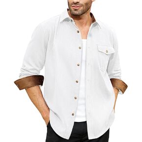 Flannel Shirt for Men Long Sleeve Mens Dress Shirts Cotton Casual Button Down Shirt Big Work Shacket Jackets in Kuwait