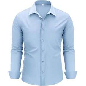 MAGE MALE Men's Dress Shirts Solid Long Sleeve Stretch Wrinkle-Free Formal Shirt Business Casual Button Down Tops