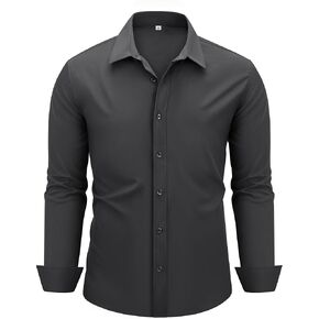 MAGE MALE Men's Dress Shirts Solid Long Sleeve Stretch Wrinkle-Free Formal Shirt Business Casual Button Down Tops in Kuwait