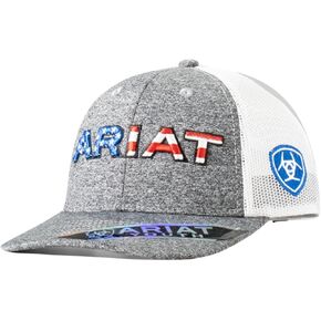 ARIAT Youth American Flag Colors Embroidered Cap, Grey/White