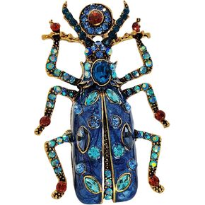 Egyptian Vintage AB Accent Blue Enamel Scarab Brooch – Statement Beetle Insect Jewelry