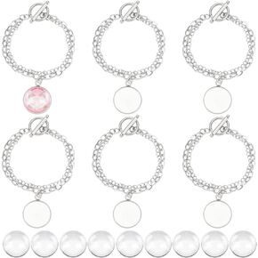 UNICRAFTALE 6pcs Baptism Blank Bracelet Adjustable Layer Multi-Strand Blank Base Bracelet Cross Charm Memorial Photo Bracelet with Clear Glass Cabochons for Bracelet Jewelry Making