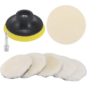 SI FANG 8Pcs 7 Inch Wool Buffing-Polishing Pads Kit for Drill Buffer-Attachment with M14 Drill Adapter, Felt Buffing Wheel and Woolen Wax Pad for Car Boat Polish Waxing, Metal Glass Fine Polishing