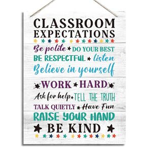 Classroom Expectations Sign, Decorative Hanging Wood Plaque for Wall, Hanging Wood Sign, Inspirational Decor Sign, Rustic Door Sign, Farmhouse Decor for Classroom, Classroom Wall Decor Art