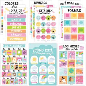 Hadley Designs 12 Colorful Classroom Decorations-Spanish Elementary Class Posters for Classroom, Abecedario para Niños En Española