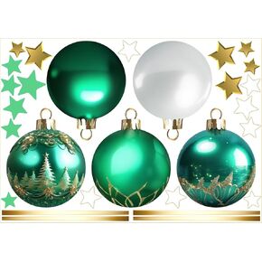Christmas Bauble Stars Window Decals Stickers for Glass, Large Xmas Designs Home Decorations Holiday Bling, DIY Window Door Mural Showcase for Office Business, Gold Glitter White Window Decorations