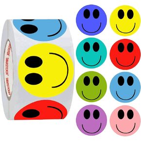 SMARSTICKER Color Yellow Smile Face Happy Stickers 2" Inch Round Circle Christmas Large Smile Face Stickers Roll Teacher Kids Reward Labels 500 Total Smiling Stickers Target Repair Dots