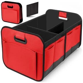 Car Trunk Organizer for SUV Trucks Minivans, Collapsible Multi-Compartment Car Storage Organizer (Red)