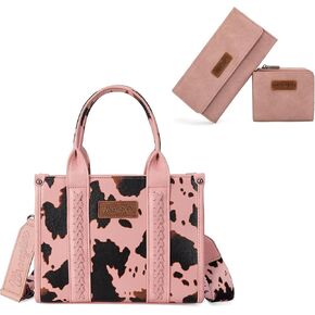 Montana West X Wrangler Cow Print Tote Bag and Minimalist Large Small Wallets Set for Women in Kuwait