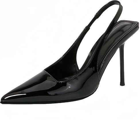 Womens Slingback Pointed Toe High Stiletto Heels Slip-on Pumps Backless Stretch Patent Leather Dress Shoes in Saudi Arabia