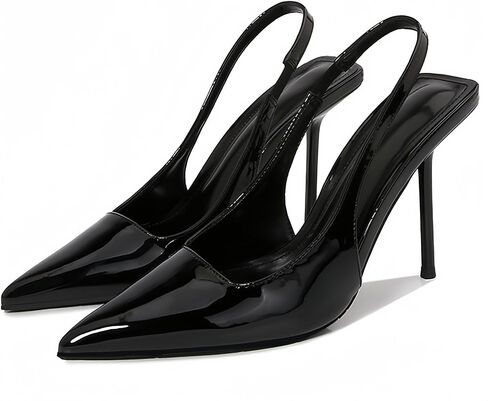 Womens Slingback Pointed Toe High Stiletto Heels Slip-on Pumps Backless Stretch Patent Leather Dress Shoes in Saudi Arabia