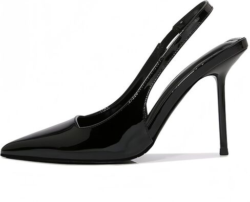 Womens Slingback Pointed Toe High Stiletto Heels Slip-on Pumps Backless Stretch Patent Leather Dress Shoes in Saudi Arabia