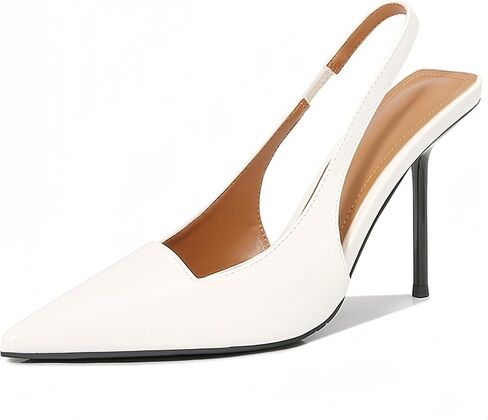Womens Slingback Pointed Toe High Stiletto Heels Slip-on Pumps Backless Stretch Patent Leather Dress Shoes in Saudi Arabia
