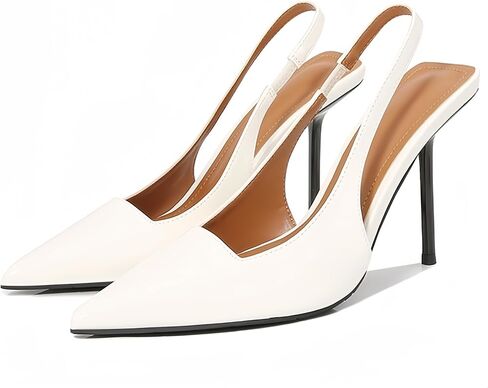 Womens Slingback Pointed Toe High Stiletto Heels Slip-on Pumps Backless Stretch Patent Leather Dress Shoes in Saudi Arabia