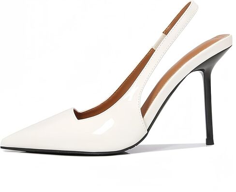 Womens Slingback Pointed Toe High Stiletto Heels Slip-on Pumps Backless Stretch Patent Leather Dress Shoes in Saudi Arabia