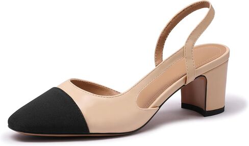 Slingback Heels for Women Nude Sling Back Pumps Two Tone Bock Heel Shoes Cap Toe Slingbacks Heeled Office Dress Shoes in Saudi Arabia