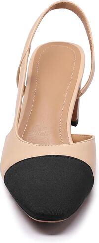 Slingback Heels for Women Nude Sling Back Pumps Two Tone Bock Heel Shoes Cap Toe Slingbacks Heeled Office Dress Shoes in Saudi Arabia